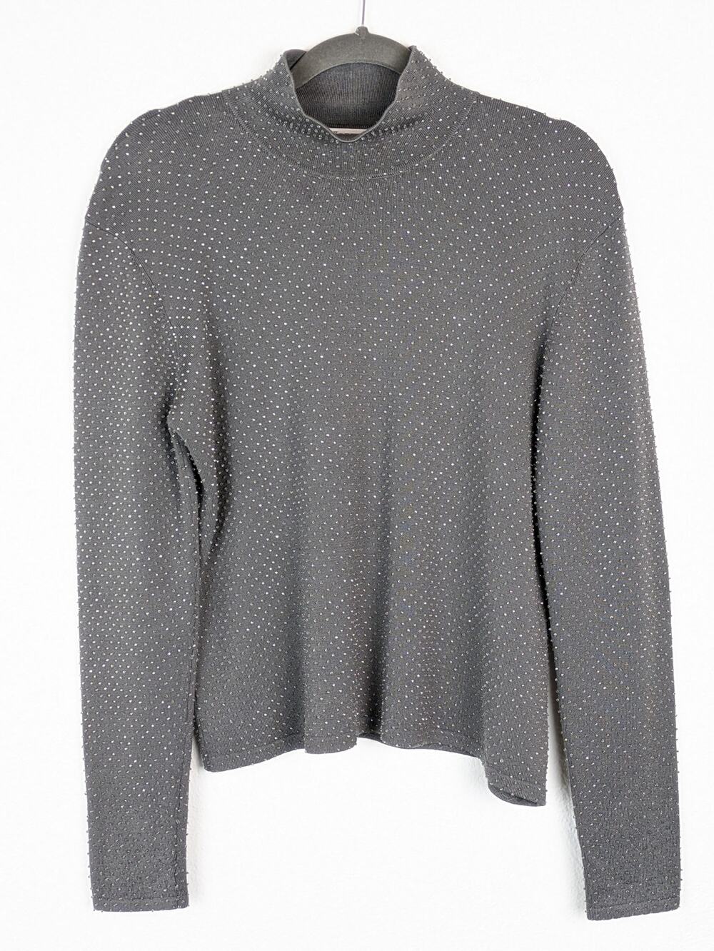Worth Sweater Beaded Vintage Embellished Knit Silk Glam Fall Winter Gray Size L